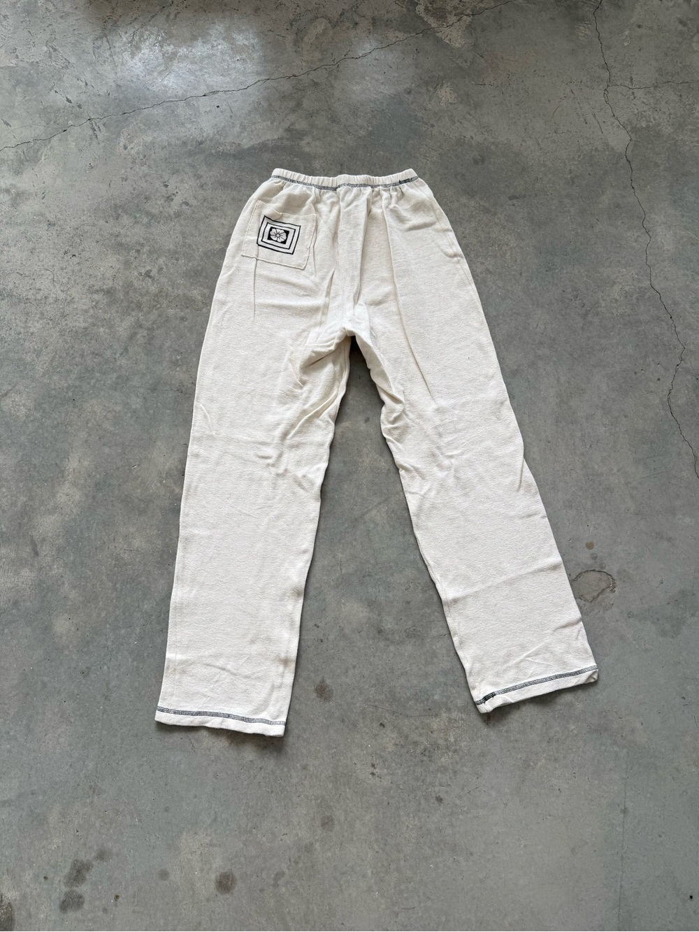 Casual Cream Lounge Pants with Patch Detail
